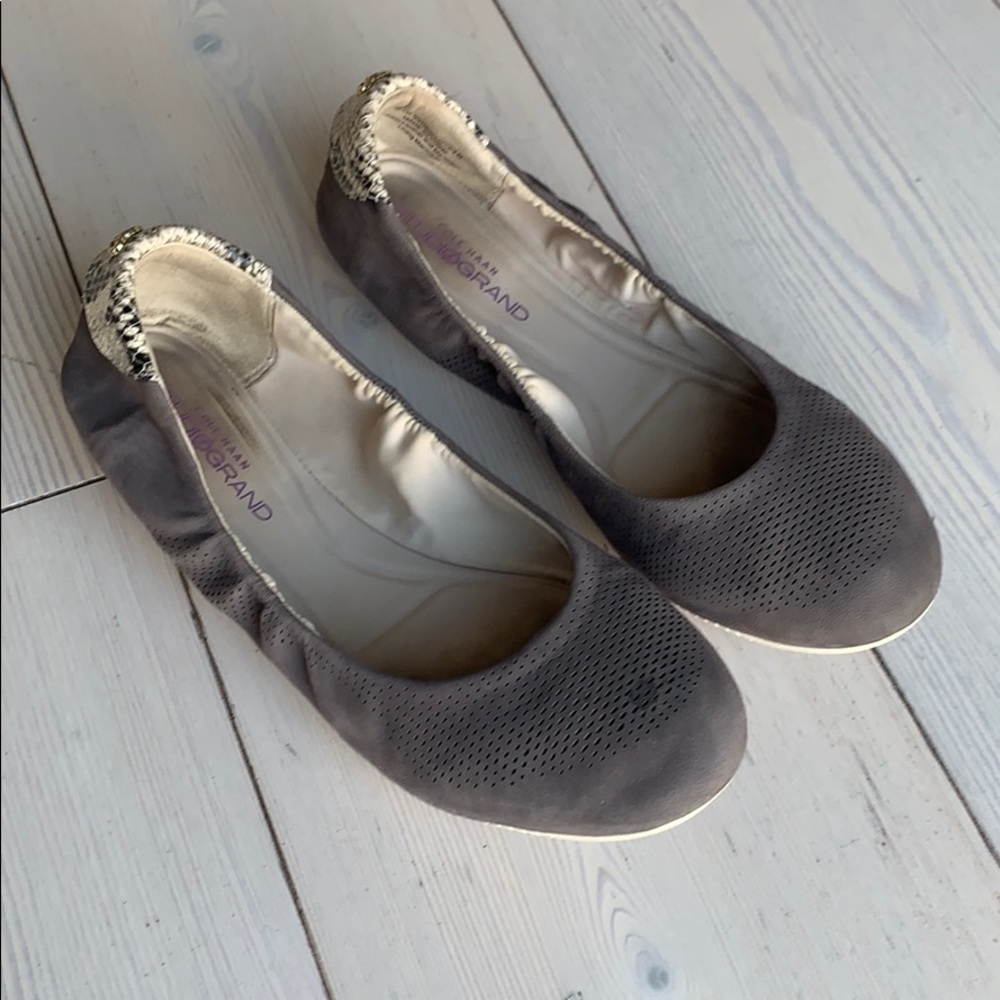 Cole Haan flats, gray with snake detail, 7.5